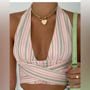 Tiger Mist Versatile Striped Halter Top
